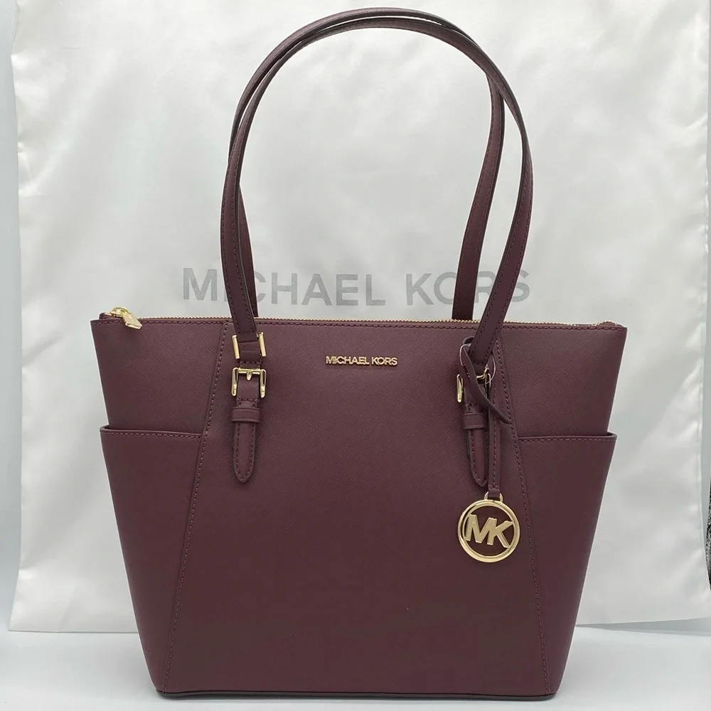 MICHAEL KORS CHARLOTTE LARGE TOP ZIP TOTE DARK CHERRY NWT